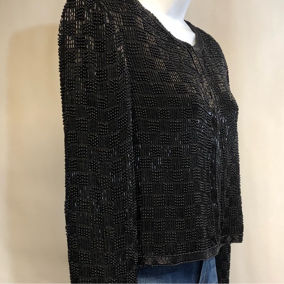 Women’s Vintage SCALA Black Bolero Silk Sequin Jacket Size S - Picture 3 of 11